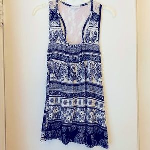 Blue elephant print tank top